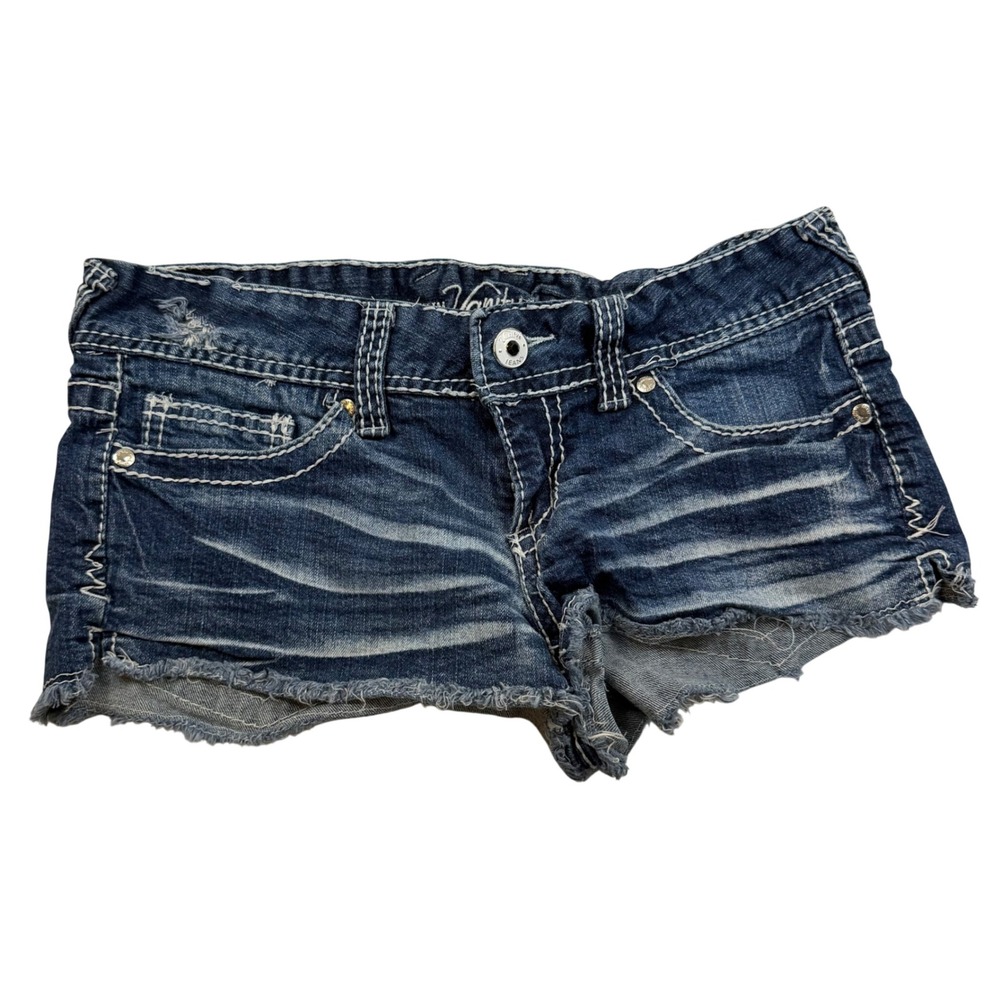 Vanity Premium Collection Denim Shorts Dark Wash Sequin Lace Pockets Size 28